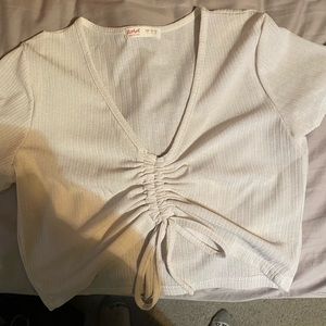 Romwe tie up halter top white thin material